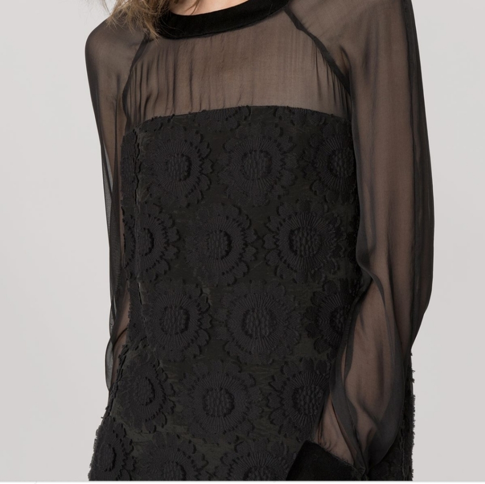 SOLD NWT Maje Black Shift Midi Organza Dress